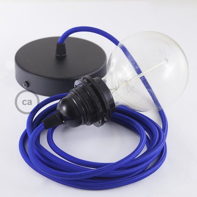 Pendel para pantalla, lámpara colgante cable textil Azul en tejido Efecto Seda RM12