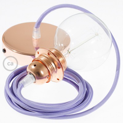 Pendel para pantalla, lámpara colgante cable textil Lila en tejido Efecto Seda RM07