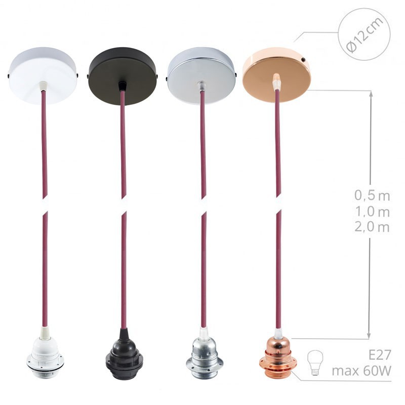Pendel para pantalla, lámpara colgante cable textil Blanco en Algodón RC01