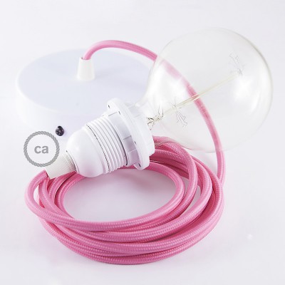 Pendel para pantalla, lámpara colgante cable textil Fuchsia en tejido Efecto Seda RM08
