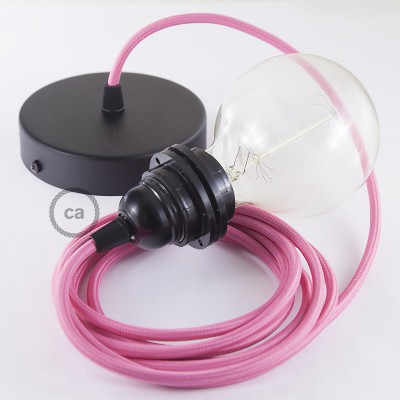 Pendel para pantalla, lámpara colgante cable textil Fuchsia en tejido Efecto Seda RM08