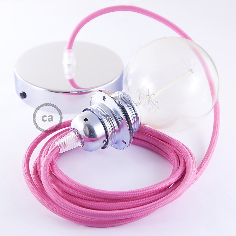 Pendel para pantalla, lámpara colgante cable textil Fuchsia en tejido Efecto Seda RM08