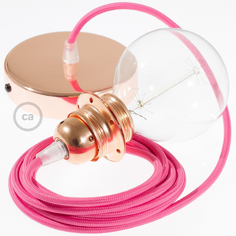 Pendel para pantalla, lámpara colgante cable textil Fuchsia en tejido Efecto Seda RM08