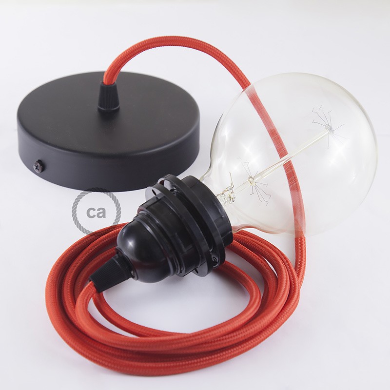 Pendel para pantalla, lámpara colgante cable textil Rojo en tejido Efecto Seda RM09