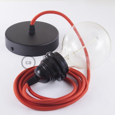 Pendel para pantalla, lámpara colgante cable textil Rojo en tejido Efecto Seda RM09