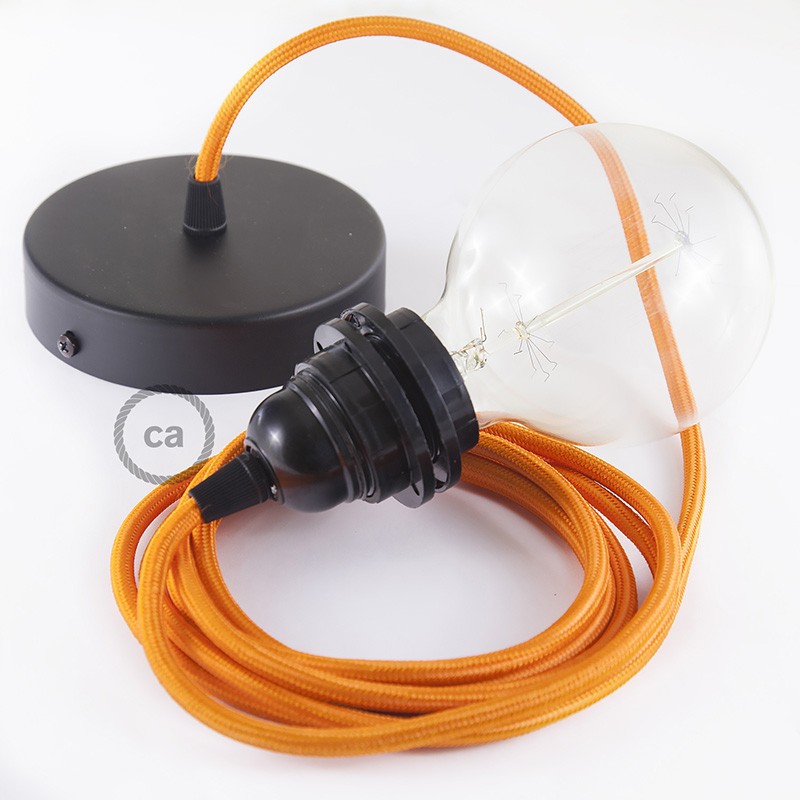 Pendel para pantalla, lámpara colgante cable textil Naranja en tejido Efecto Seda RM15