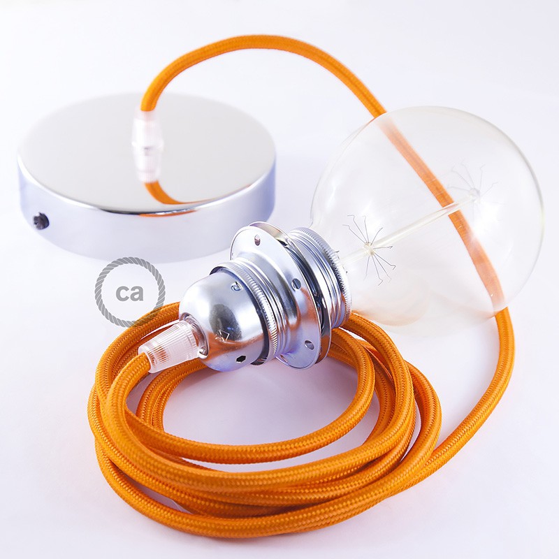 Pendel para pantalla, lámpara colgante cable textil Naranja en tejido Efecto Seda RM15