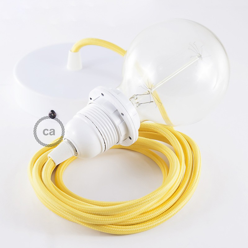 Pendel para pantalla, lámpara colgante cable textil Amarillo en tejido Efecto Seda RM10