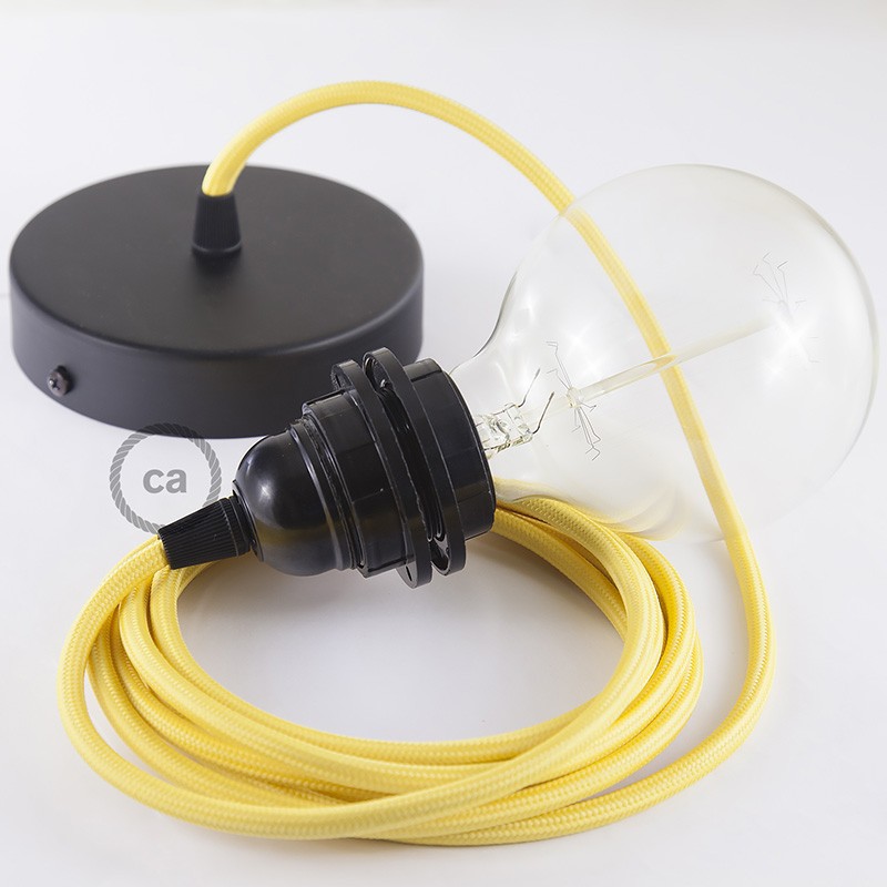 Pendel para pantalla, lámpara colgante cable textil Amarillo en tejido Efecto Seda RM10