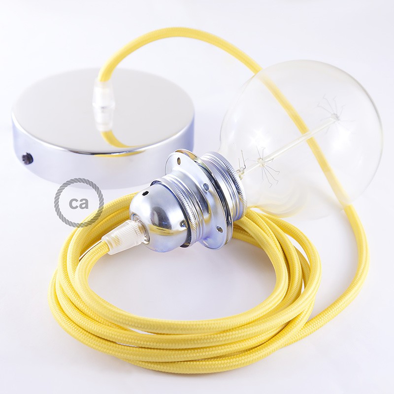 Pendel para pantalla, lámpara colgante cable textil Amarillo en tejido Efecto Seda RM10