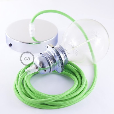 Pendel para pantalla, lámpara colgante cable textil Verde Lima en tejido Efecto Seda RM18