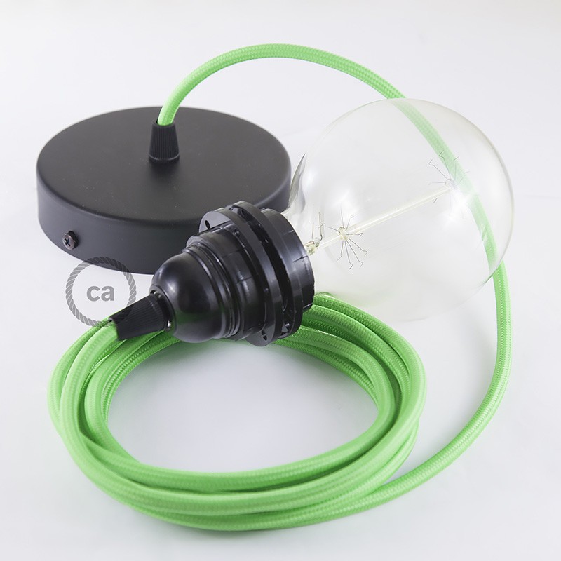 Pendel para pantalla, lámpara colgante cable textil Verde Lima en tejido Efecto Seda RM18