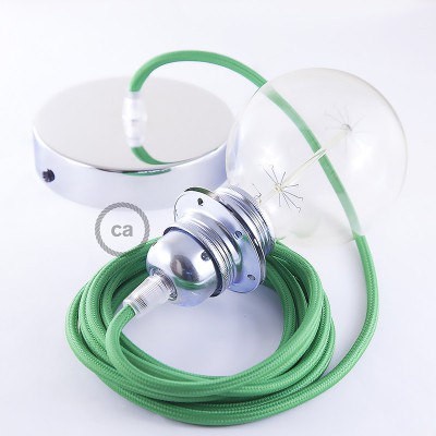 Pendel para pantalla, lámpara colgante cable textil Verde en tejido Efecto Seda RM06