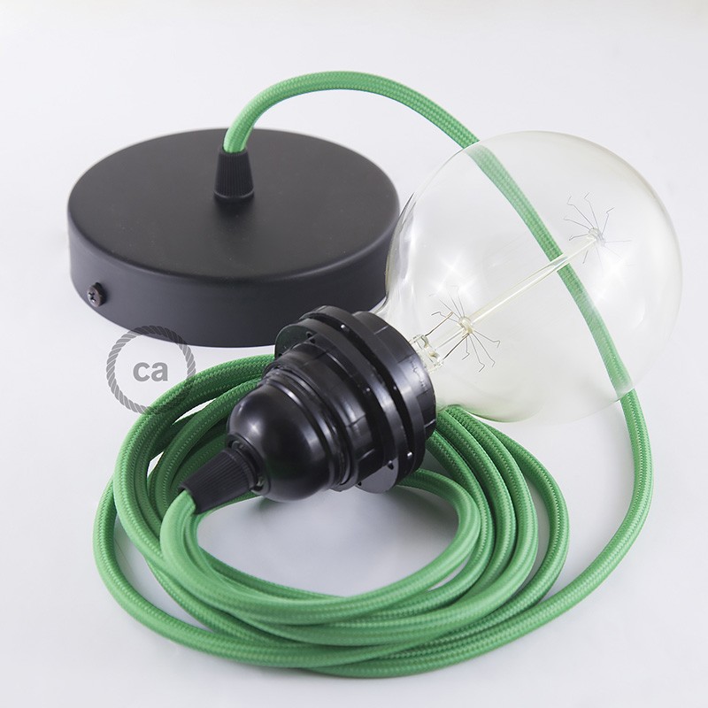 Pendel para pantalla, lámpara colgante cable textil Verde en tejido Efecto Seda RM06