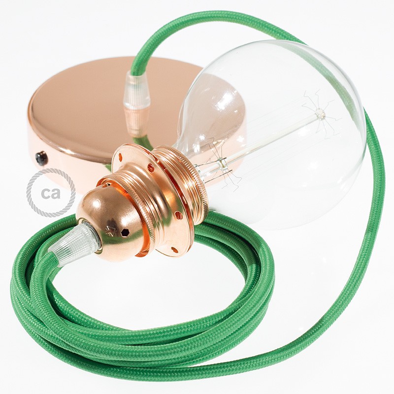 Pendel para pantalla, lámpara colgante cable textil Verde en tejido Efecto Seda RM06