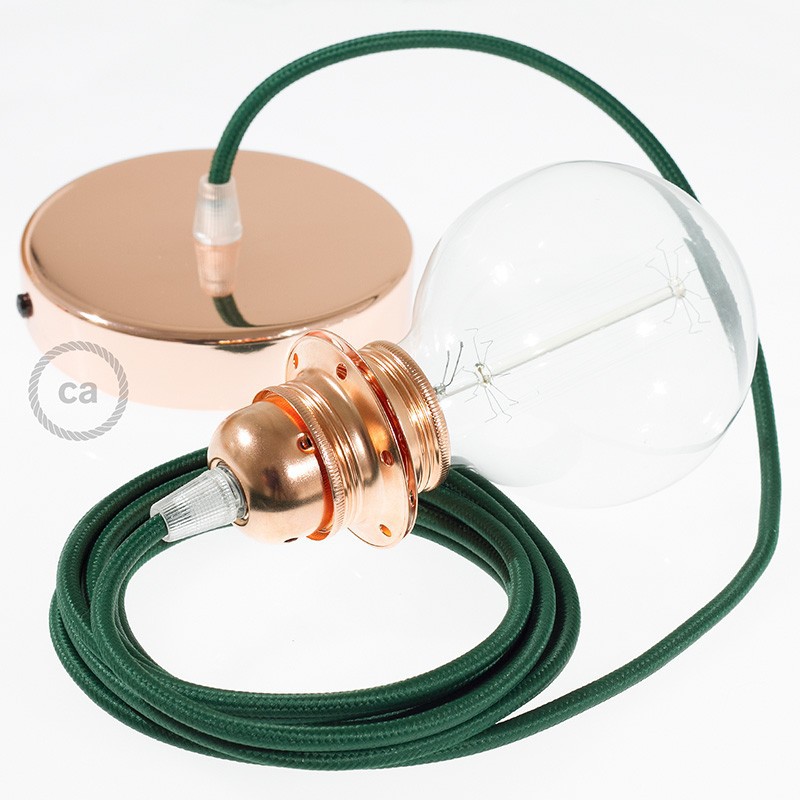 Pendel para pantalla, lámpara colgante cable textil Verde Oscuro en tejido Efecto Seda RM21