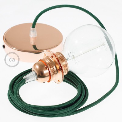 Pendel para pantalla, lámpara colgante cable textil Verde Oscuro en tejido Efecto Seda RM21