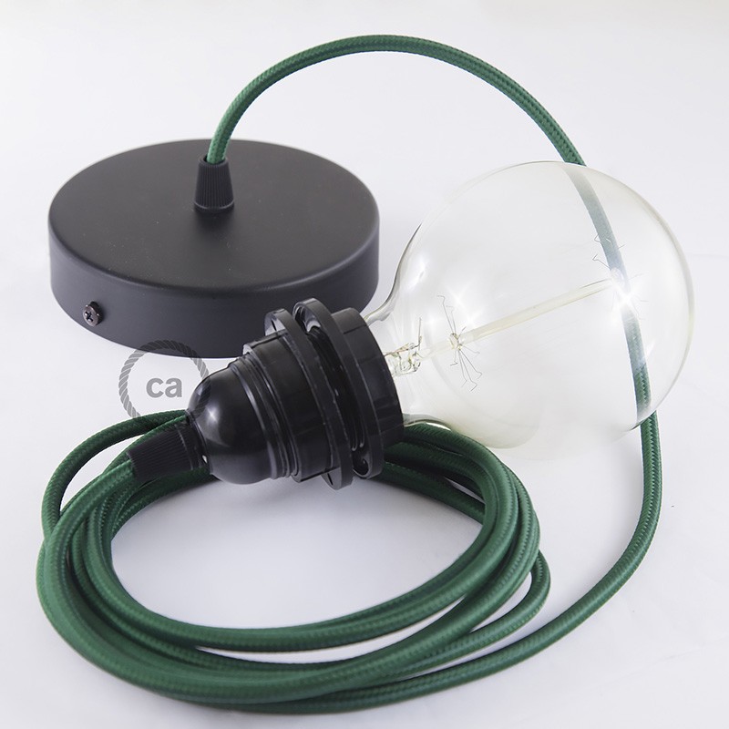 Pendel para pantalla, lámpara colgante cable textil Verde Oscuro en tejido Efecto Seda RM21