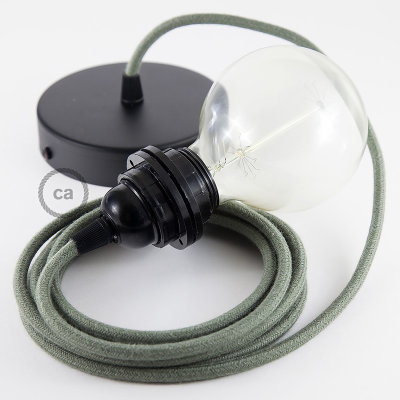 Pendel para pantalla, lámpara colgante cable textil Gris Verde en Algodón RC63