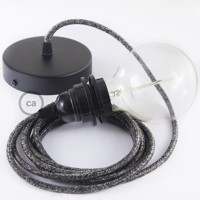 Pendel para pantalla, lámpara colgante cable textil Antracita en Lino Natural RN03