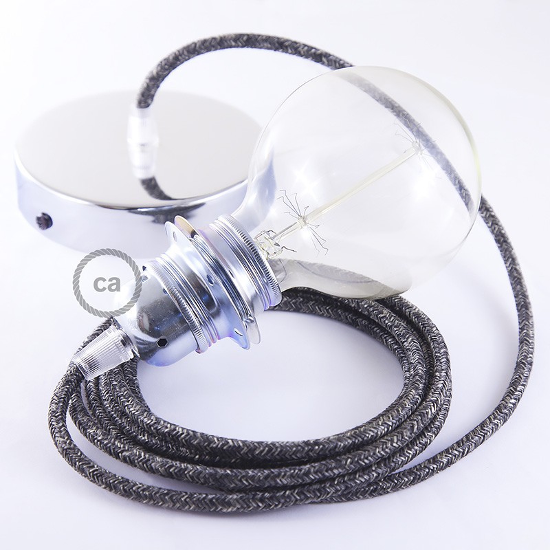 Pendel para pantalla, lámpara colgante cable textil Antracita en Lino Natural RN03