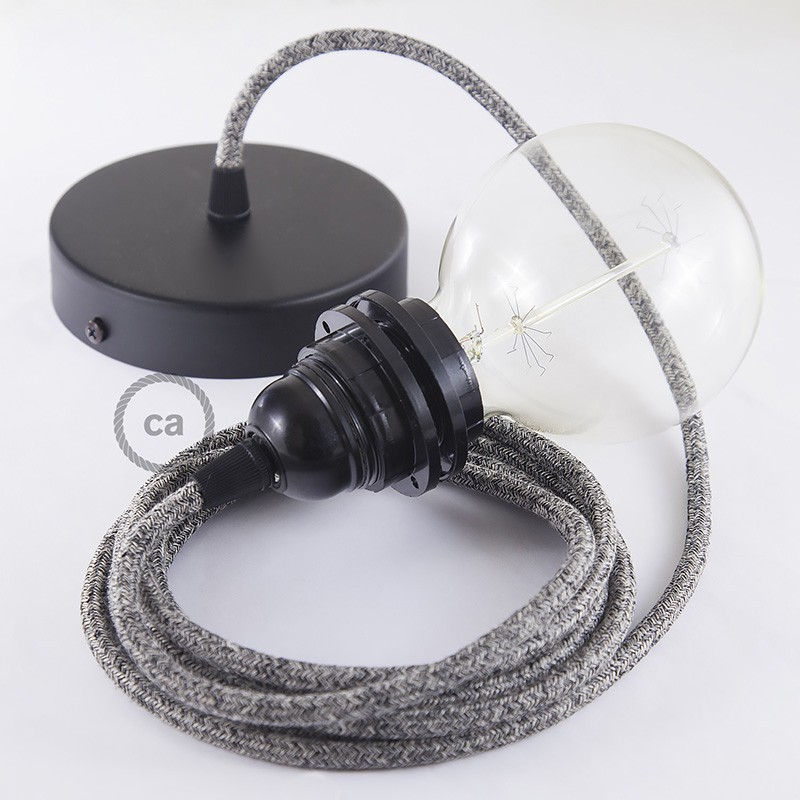 Pendel para pantalla, lámpara colgante cable textil Negro Glitter en Lino Natural RS81