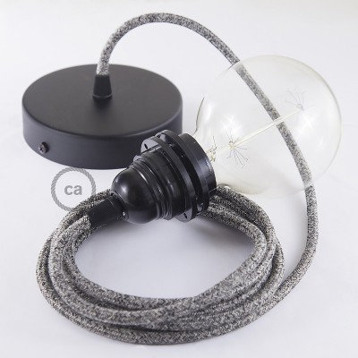 Pendel para pantalla, lámpara colgante cable textil Negro Glitter en Lino Natural RS81