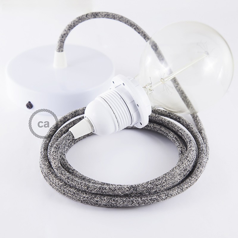 Pendel para pantalla, lámpara colgante cable textil Negro Glitter en Lino Natural RS81