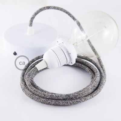 Pendel para pantalla, lámpara colgante cable textil Negro Glitter en Lino Natural RS81