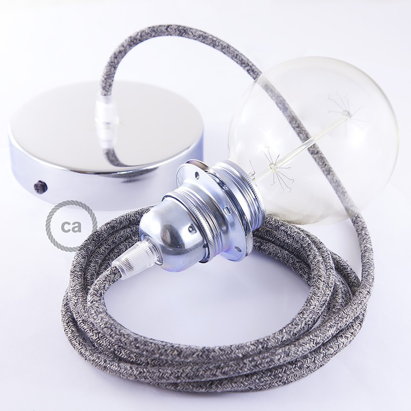 Pendel para pantalla, lámpara colgante cable textil Negro Glitter en Lino Natural RS81