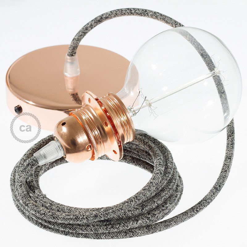 Pendel para pantalla, lámpara colgante cable textil Negro Glitter en Lino Natural RS81