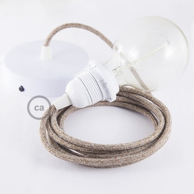 Pendel para pantalla, lámpara colgante cable textil Marrón Glitter en Lino Natural RS82