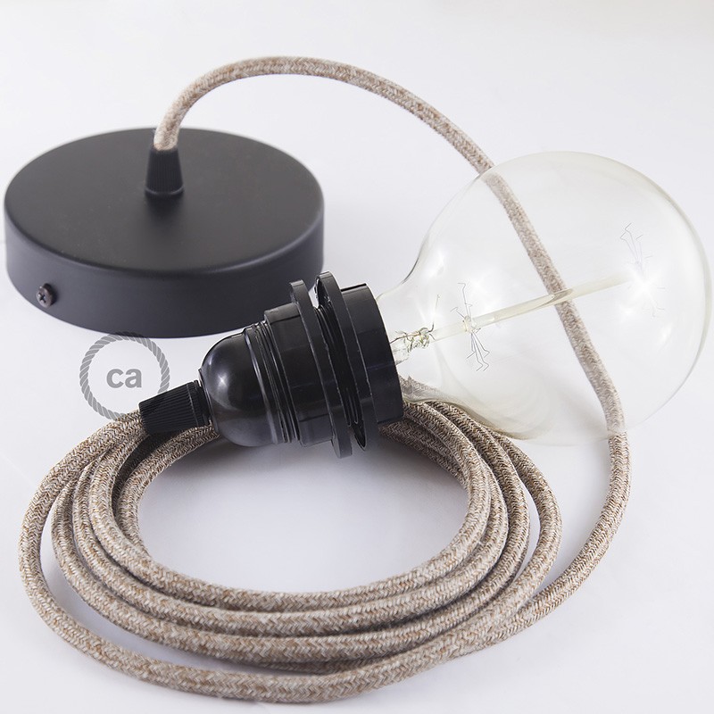 Pendel para pantalla, lámpara colgante cable textil Marrón Glitter en Lino Natural RS82