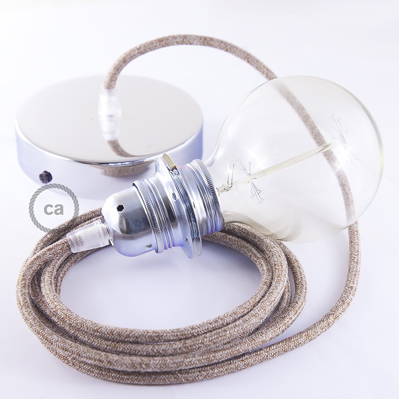 Pendel para pantalla, lámpara colgante cable textil Marrón Glitter en Lino Natural RS82