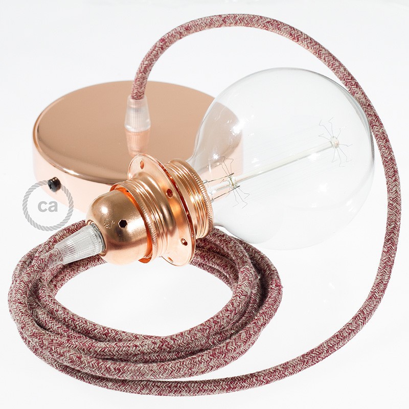 Pendel para pantalla, lámpara colgante cable textil Rojo Glitter en Lino Natural RS83