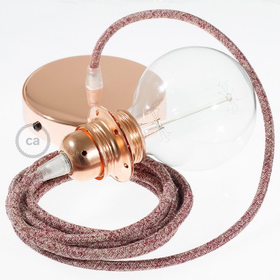Pendel para pantalla, lámpara colgante cable textil Rojo Glitter en Lino Natural RS83