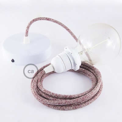 Pendel para pantalla, lámpara colgante cable textil Rojo Glitter en Lino Natural RS83