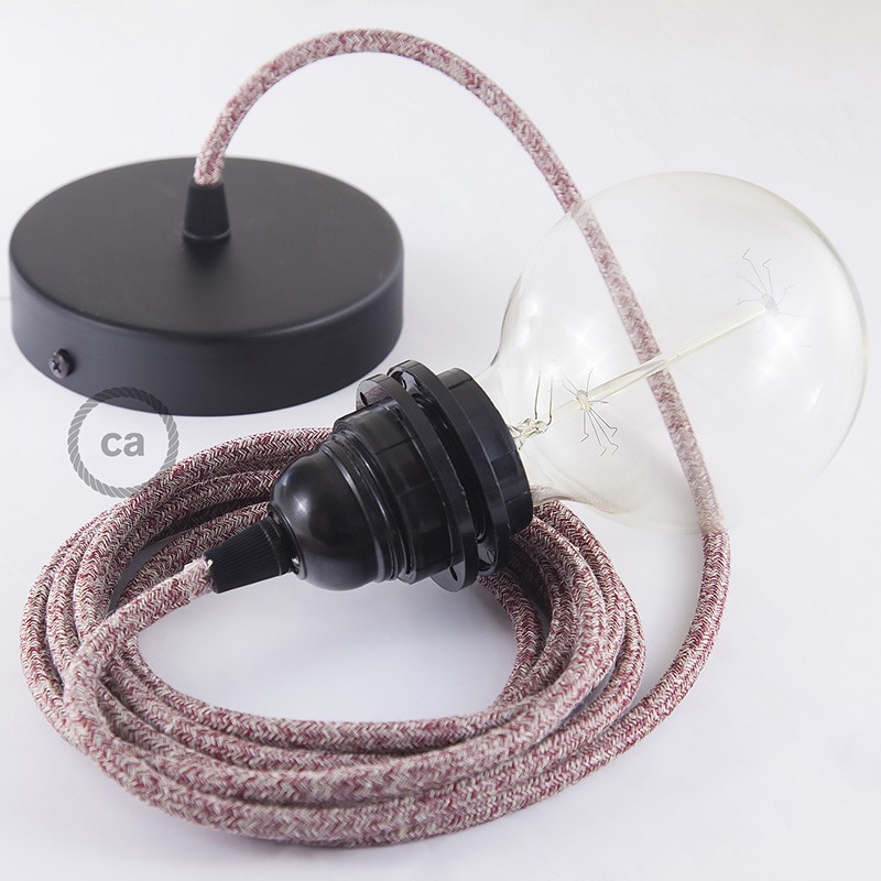 Pendel para pantalla, lámpara colgante cable textil Rojo Glitter en Lino Natural RS83