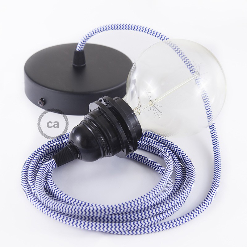 Pendel para pantalla, lámpara colgante cable textil ZigZag Azul RZ12