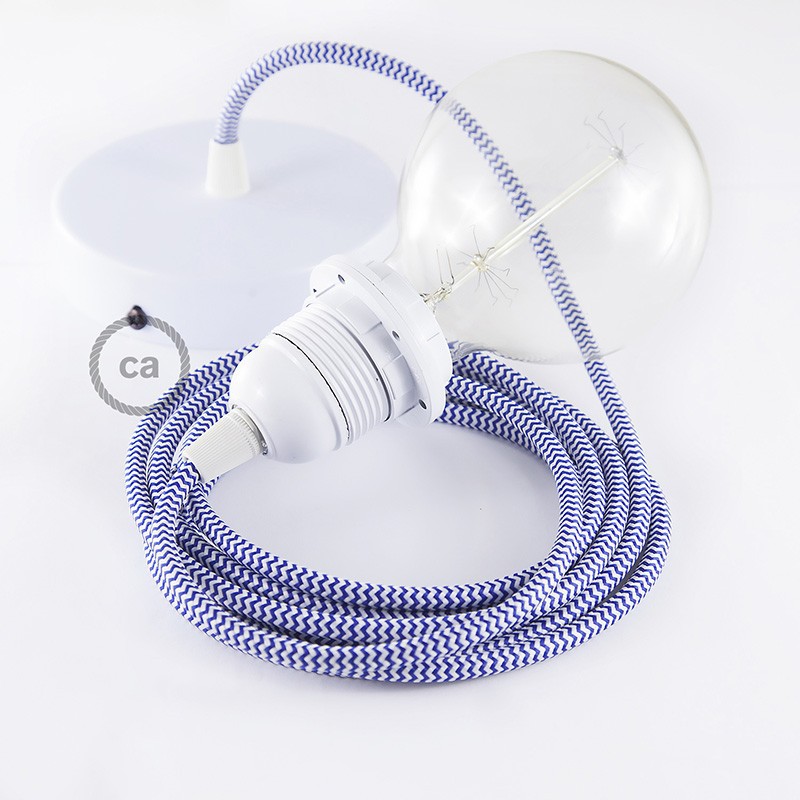 Pendel para pantalla, lámpara colgante cable textil ZigZag Azul RZ12