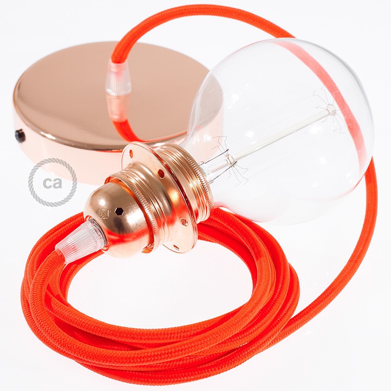 Pendel para pantalla, lámpara colgante cable textil Naranja Fluo RF15