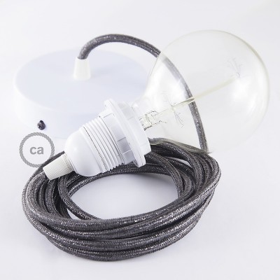 Pendel para pantalla, lámpara colgante cable textil Gris Glitter RL03