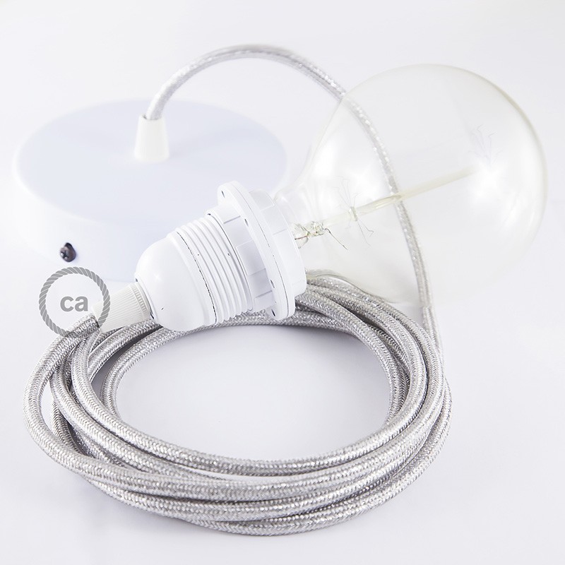 Pendel para pantalla, lámpara colgante cable textil Plateado Glitter RL02