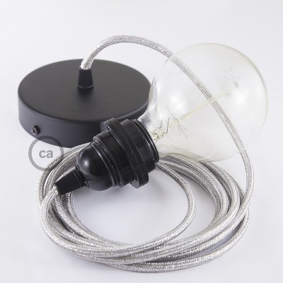 Pendel para pantalla, lámpara colgante cable textil Plateado Glitter RL02