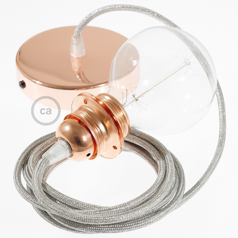 Pendel para pantalla, lámpara colgante cable textil Plateado Glitter RL02