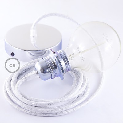 Pendel para pantalla, lámpara colgante cable textil Blanco Glitter RL01