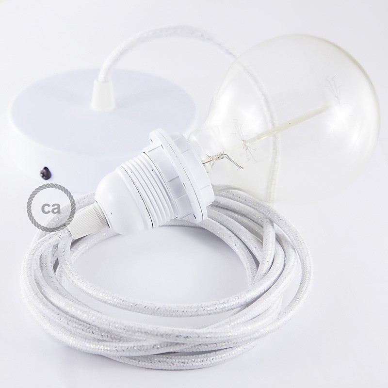 Pendel para pantalla, lámpara colgante cable textil Blanco Glitter RL01