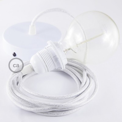 Pendel para pantalla, lámpara colgante cable textil Blanco Glitter RL01