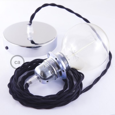 Pendel para pantalla, lámpara colgante cable textil Negro en Algodón TC04