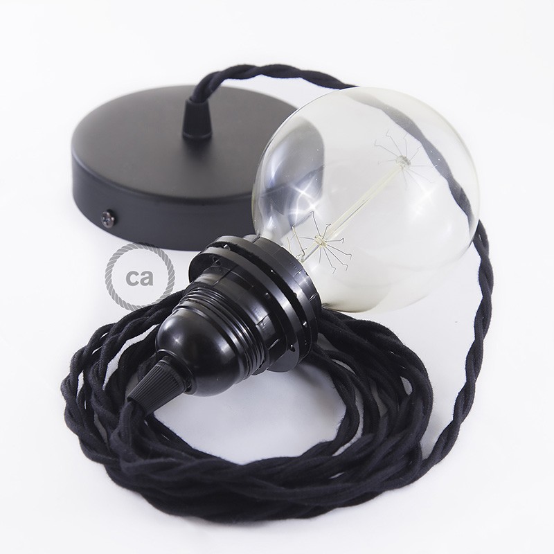 Pendel para pantalla, lámpara colgante cable textil Negro en Algodón TC04